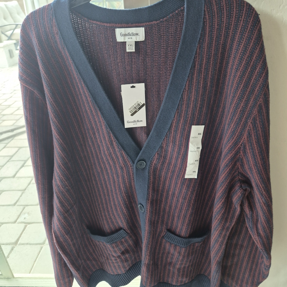 Goodfellow & Co Navy and Burgundy Striped Cardigan